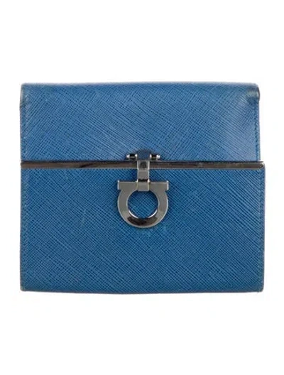 Pre-owned Ferragamo Leather Compact Wallet In Blue
