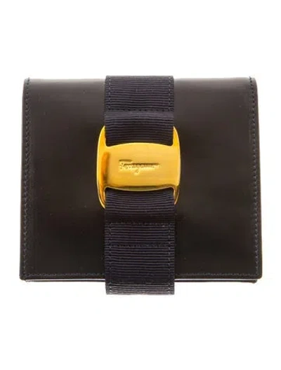 Pre-owned Ferragamo Leather Compact Wallet In Blue