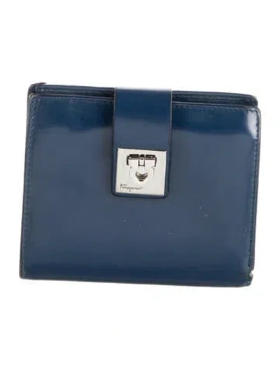 Pre-owned Ferragamo Leather Compact Wallet In Blue