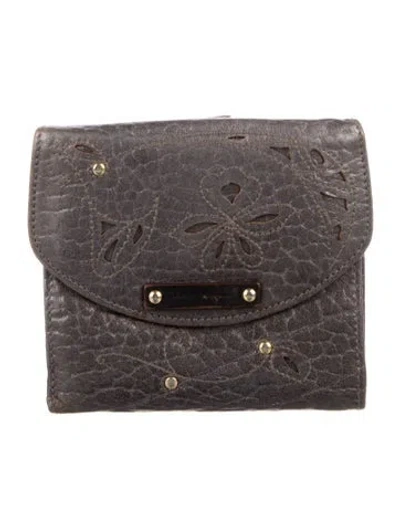 Pre-owned Ferragamo Leather Compact Wallet In Gray