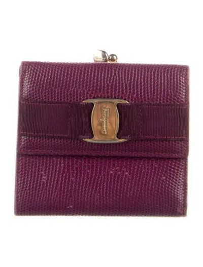 Pre-owned Ferragamo Leather Compact Wallet In Purple
