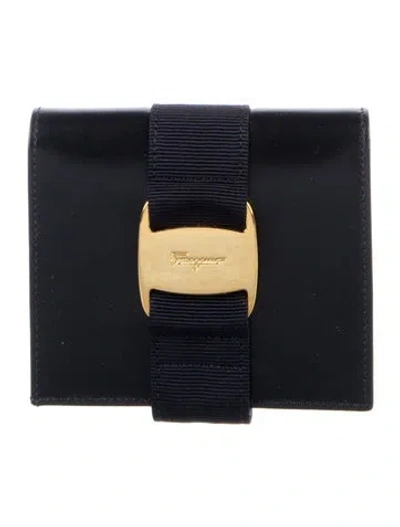 Pre-owned Ferragamo Leather Compact Wallet W/ Tags In Black