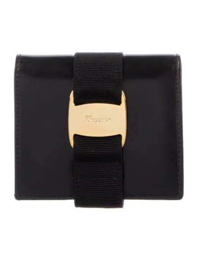 Pre-owned Ferragamo Leather Compact Wallet W/ Tags In Black