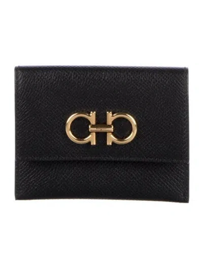 Pre-owned Ferragamo Leather Compact Wallet W/ Tags In Black