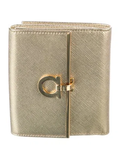 Pre-owned Ferragamo Leather Compact Wallet W/ Tags In Gold