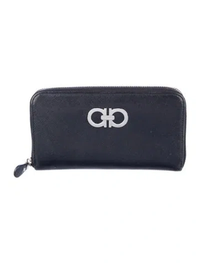 Pre-owned Ferragamo Leather Continental Wallet In Black