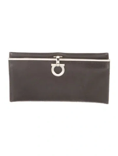 Pre-owned Ferragamo Leather Continental Wallet In Black