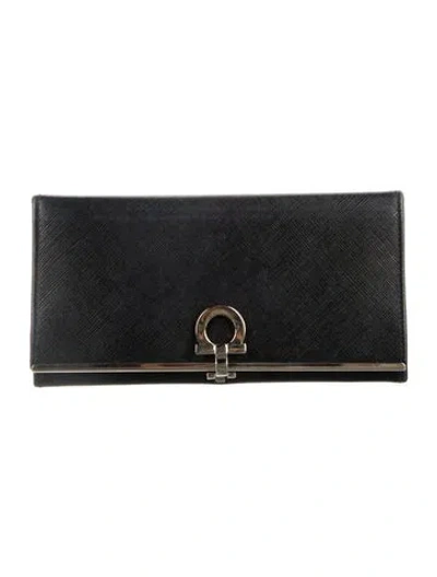 Pre-owned Ferragamo Leather Continental Wallet In Black