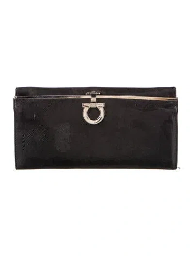 Pre-owned Ferragamo Leather Continental Wallet In Black