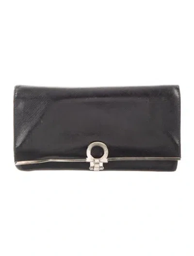 Pre-owned Ferragamo Leather Continental Wallet In Black