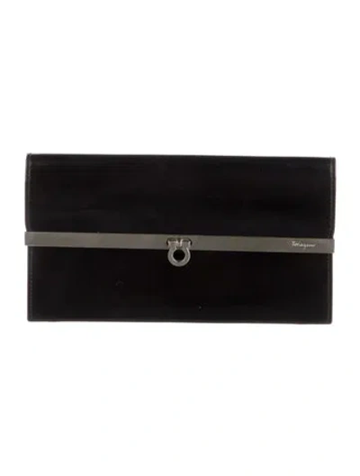 Pre-owned Ferragamo Leather Continental Wallet In Black
