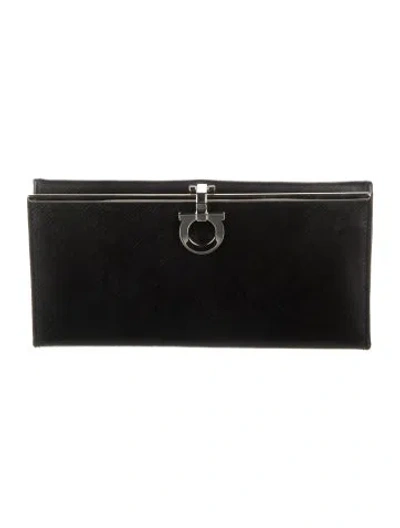 Pre-owned Ferragamo Leather Continental Wallet In Black