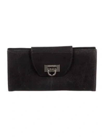 Pre-owned Ferragamo Leather Continental Wallet In Black