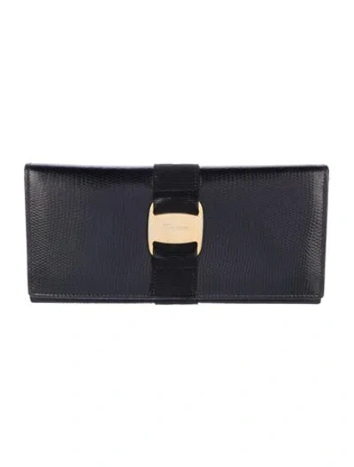 Pre-owned Ferragamo Leather Continental Wallet In Black