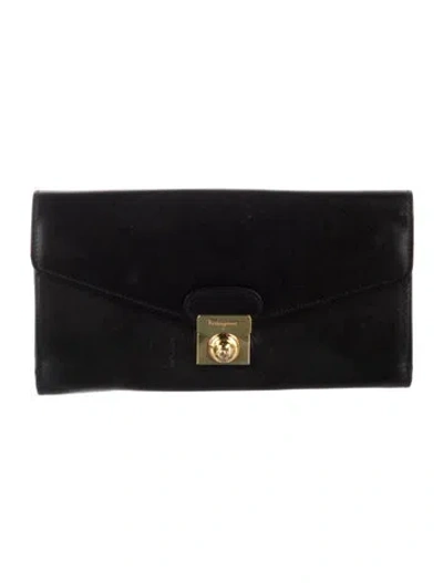 Pre-owned Ferragamo Leather Continental Wallet In Black