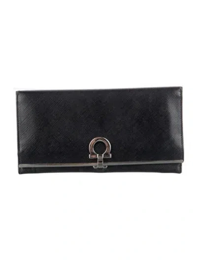 Pre-owned Ferragamo Leather Continental Wallet In Black