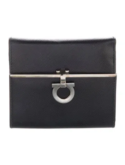 Pre-owned Ferragamo Leather Continental Wallet In Black