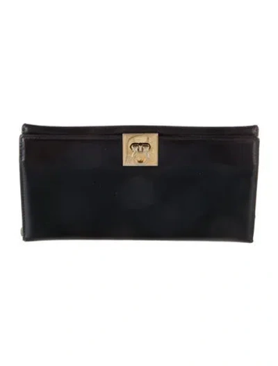 Pre-owned Ferragamo Leather Continental Wallet In Black