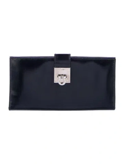 Pre-owned Ferragamo Leather Continental Wallet In Black