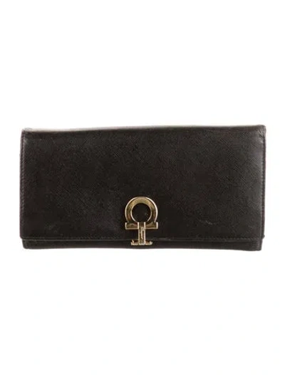 Pre-owned Ferragamo Leather Continental Wallet In Black