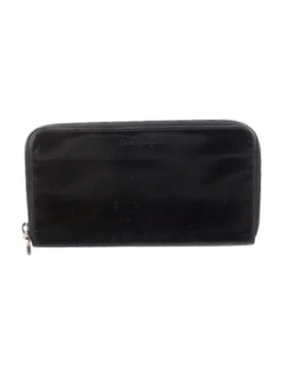 Pre-owned Ferragamo Leather Continental Wallet In Black