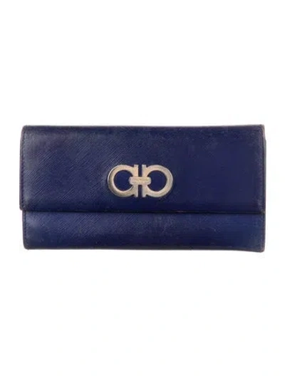 Pre-owned Ferragamo Leather Continental Wallet In Blue