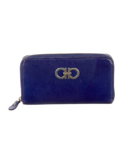 Pre-owned Ferragamo Leather Continental Wallet In Blue