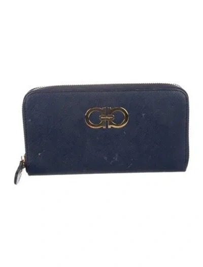 Pre-owned Ferragamo Leather Continental Wallet In Blue
