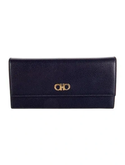 Pre-owned Ferragamo Leather Continental Wallet In Blue