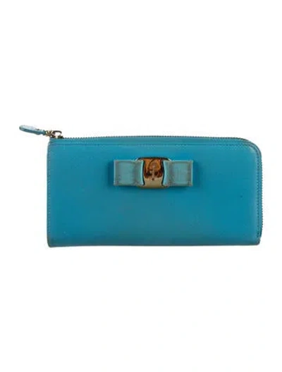 Pre-owned Ferragamo Leather Continental Wallet In Blue