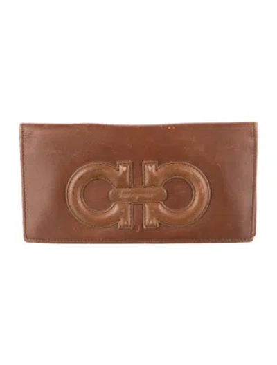 Pre-owned Ferragamo Leather Continental Wallet In Brown