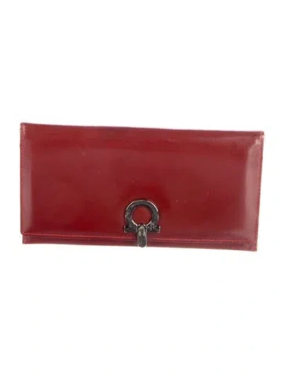 Pre-owned Ferragamo Leather Continental Wallet In Burgundy