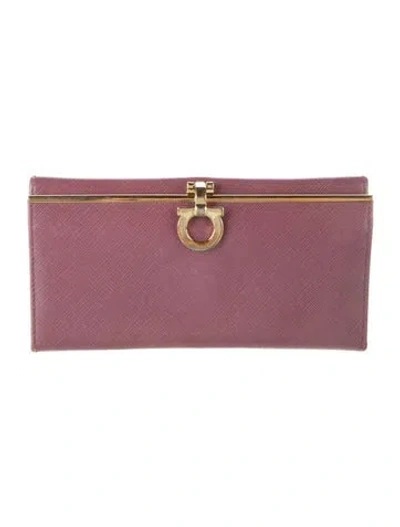 Pre-owned Ferragamo Leather Continental Wallet In Burgundy