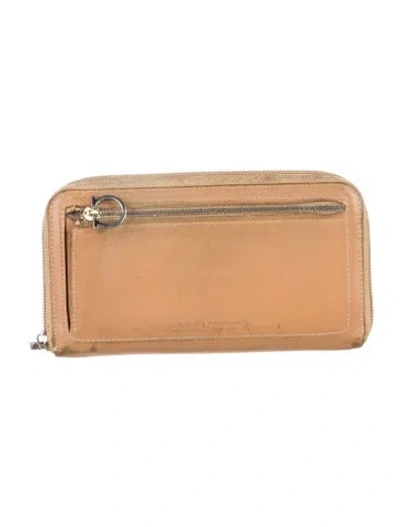 Pre-owned Ferragamo Leather Continental Wallet In Neutrals
