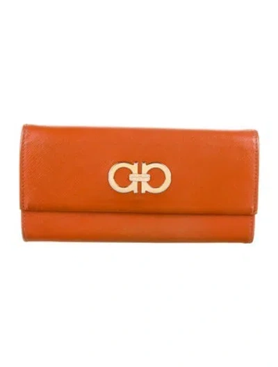 Pre-owned Ferragamo Leather Continental Wallet In Orange