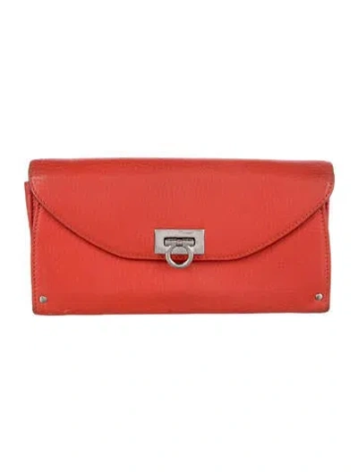 Pre-owned Ferragamo Leather Continental Wallet In Orange
