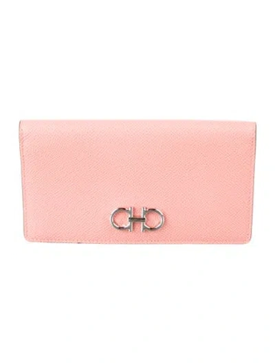 Pre-owned Ferragamo Leather Continental Wallet In Pink