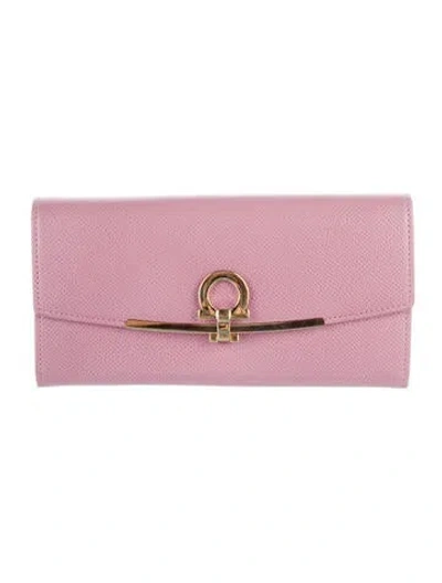 Pre-owned Ferragamo Leather Continental Wallet In Purple