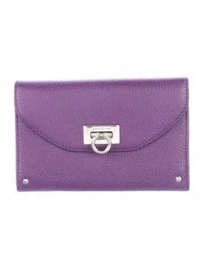 Pre-owned Ferragamo Leather Continental Wallet In Purple