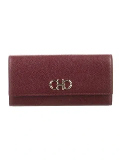 Pre-owned Ferragamo Leather Continental Wallet In Red