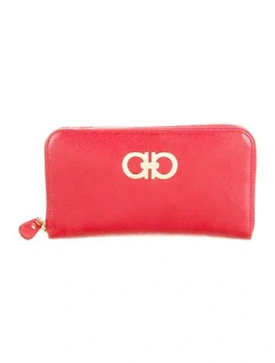 Pre-owned Ferragamo Leather Continental Wallet In Red