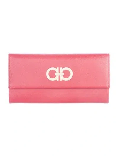 Pre-owned Ferragamo Leather Continental Wallet In Red
