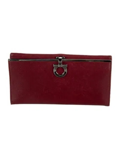 Pre-owned Ferragamo Leather Continental Wallet In Red