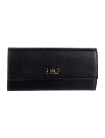 Pre-owned Ferragamo Leather Continental Wallet W/ Tags In Black