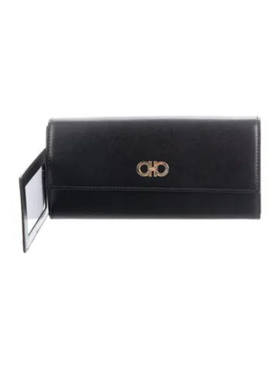 Pre-owned Ferragamo Leather Continental Wallet W/ Tags In Black