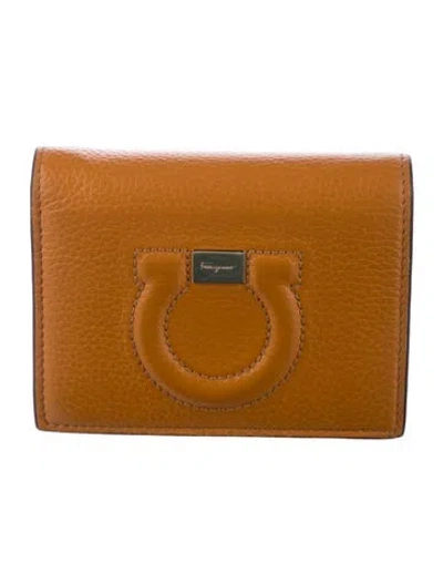 Pre-owned Ferragamo Leather Continental Wallet In Yellow