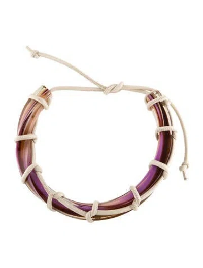 Pre-owned Ferragamo Leather Cord & Swirled Plexiglass Collar, 26"