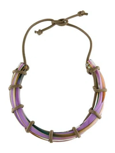 Pre-owned Ferragamo Leather Cord & Swirled Plexiglass Collar, 26"