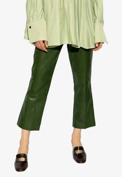 Ferragamo Leather Cropped Pants In Green