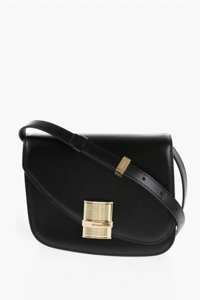 Ferragamo Leather Crossbody Bag With Golden Detail In Black